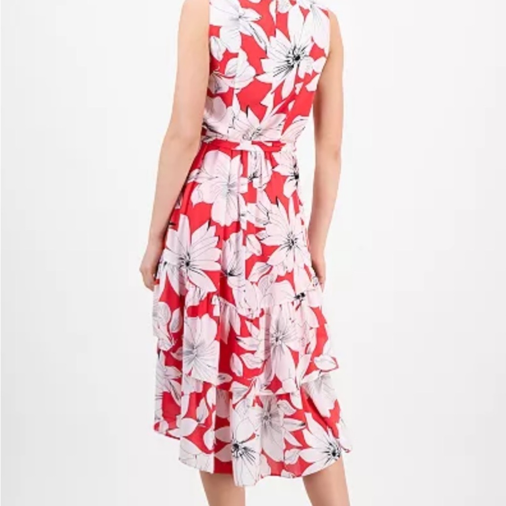 Anne Klein New With Tag Red and White Floral High Low Dress Size 14 - Picture 6 of 11